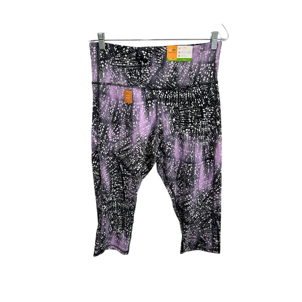 Champion Duo Dry High Waist Crop Leggings Purple Black Sz XXL Athleisure NWT